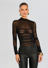 Mila Ruched Bodysuit with Asymetric Neck