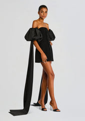 Laurent Mini Button Dress with Black Plumes