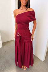 Aveline Strapless Wrap Maxi Dress - Burgundy