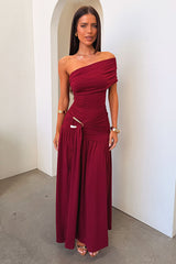 Aveline Strapless Wrap Maxi Dress - Burgundy