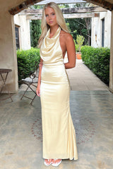 Corwin Open Back Satin Maxi Dress - Yellow