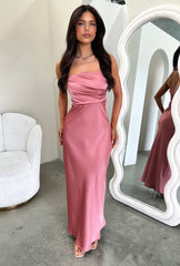 Elio Strapless Satin Maxi Dress - Rose