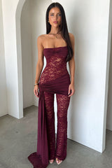 Elle Lace Jumpsuit - Burgundy