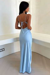 Gilbert V-Neck Satin Maxi Dress - Blue