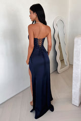 Manali Strapless Corset Maxi Dress - Navy