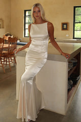 Margot High-Neck Satin Maxi Dress - Yellow