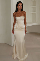 Ophelia Strapless Embellished Satin Maxi Dress - Champagne