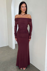 Rowan Long Sleeve Mesh Maxi Dress - Brown