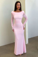 Rowan Long Sleeve Mesh Maxi Dress - Baby Pink