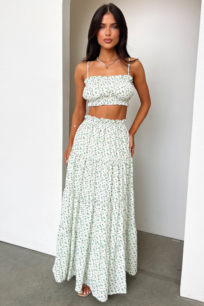 Selina Tiered Maxi Skirt - Green Floral
