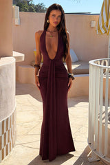 Soleil Halter Neck Maxi Dress - Plum
