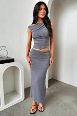 Vamika Off Shoulder Ruched Top - Charcoal