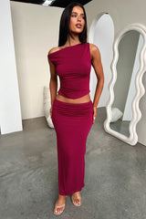 Vamika Off Shoulder Ruched Top- Burgundy