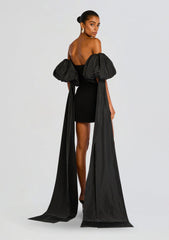 Laurent Mini Button Dress with Black Plumes