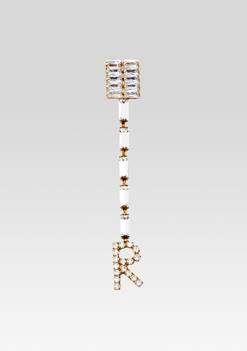 Lara Block Crystal Letter Drop Earring