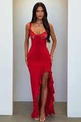 Adorn Lace Bust Maxi Dress - Red