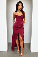 Aiana Satin Maxi Dress - Burgundy