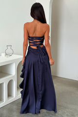 Carly Strapless Satin Maxi Dress - Navy