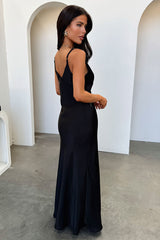 Delilah V-Neck Satin Maxi Dress - Black