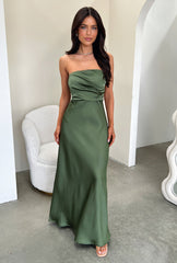 Elio Strapless Satin Maxi Dress - Olive