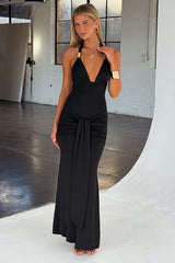 Elise Halter Neck Maxi Dress - Black