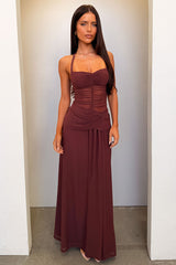 Gabrielle Halterneck Mesh Maxi Dress - Brown