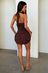 Kallie High Neck Mini Dress - Brown