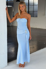 Monique Strapless Wrap Maxi Dress - Blue