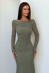 Rowan Long Sleeve Mesh Maxi Dress - Khaki