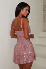 Sarah V-Neck Sequin Mini Dress - Baby Pink
