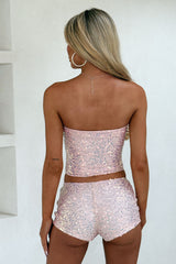 Valerie Strapless Sequin Top - Baby Pink